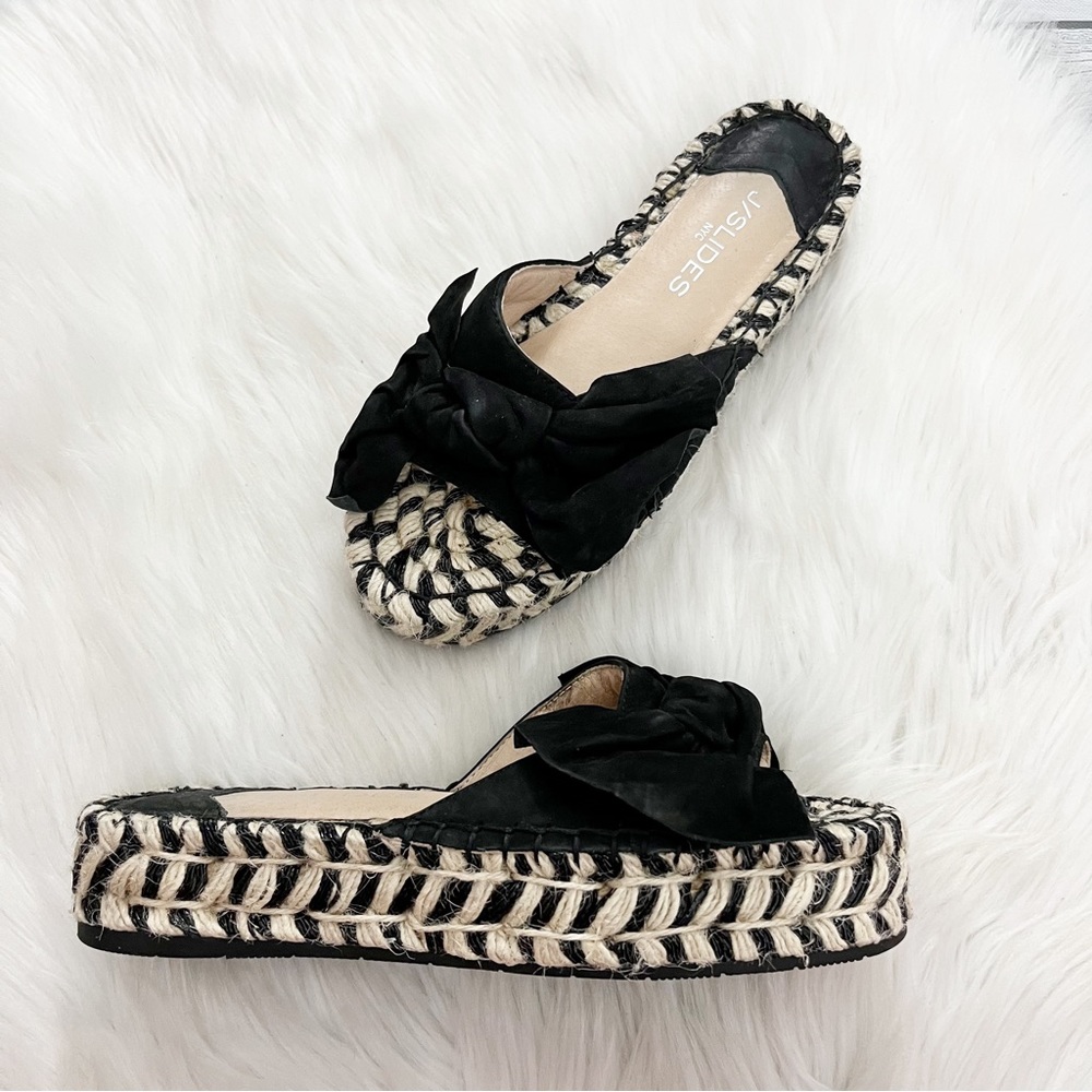 J/Slides NYC Espadrille Black Bow Sandals - Picture 3 of 4